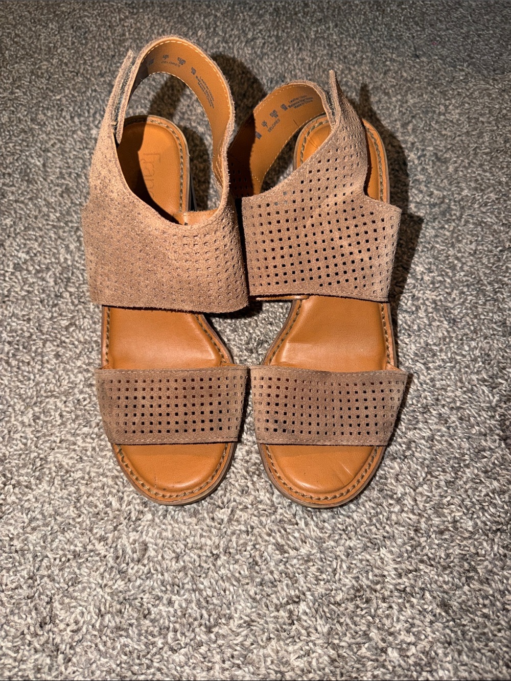 Franco Sarto Black Perforated Two-Strap Heals with Tan Footbed